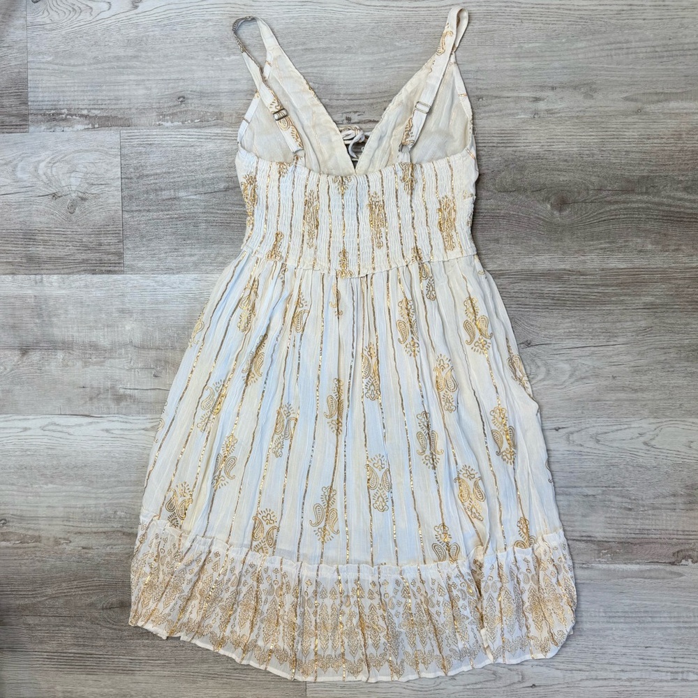 Anthropologie Me 2 Magic Cream and Gold Bohemian Dress Womens Size L NWT - Picture 6 of 12